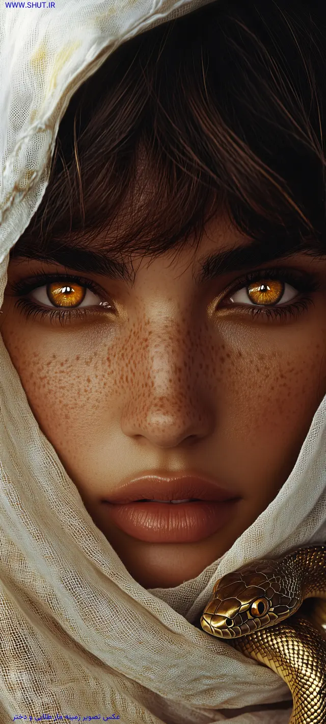 عکس تصویر زمینه مار طلایی و دختر