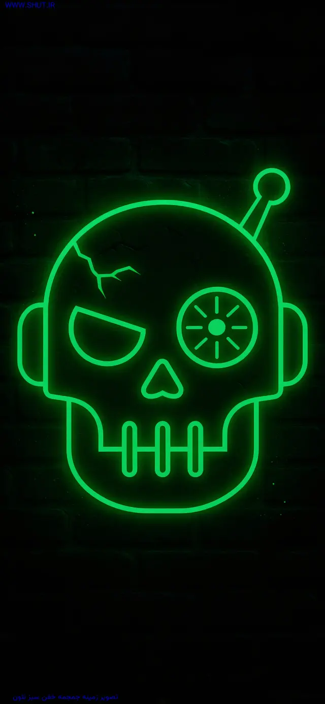 تصویر زمینه جمجمه خفن سبز نئون
