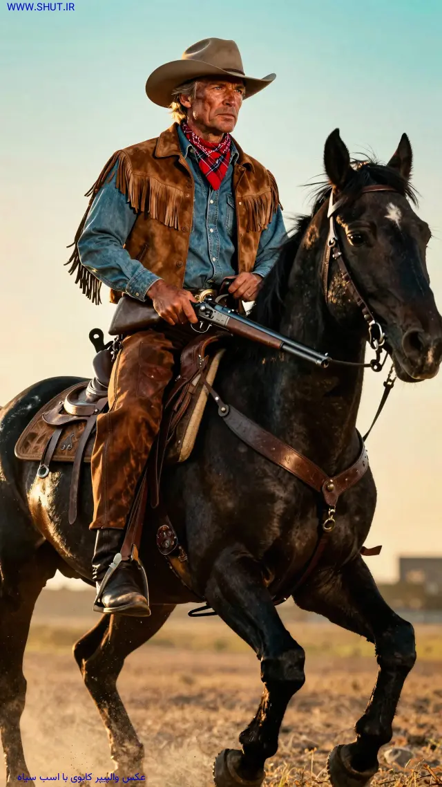 عکس والپیپر کابوی با اسب سیاه