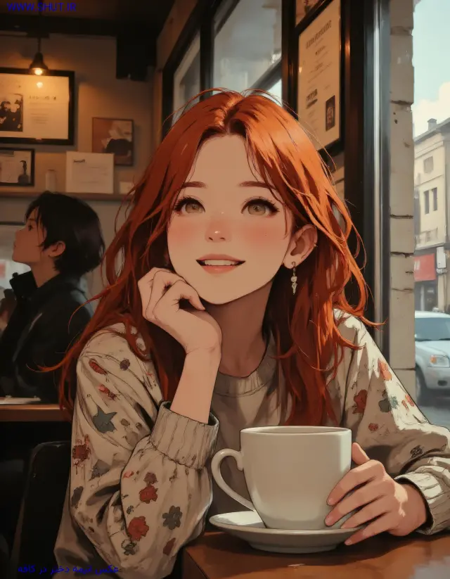 عکس انیمه دختر در کافه