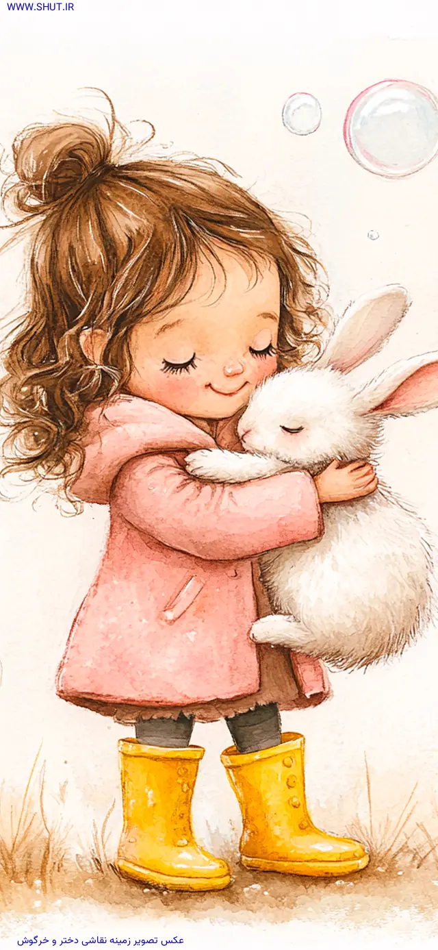 عکس تصویر زمینه نقاشی دختر و خرگوش