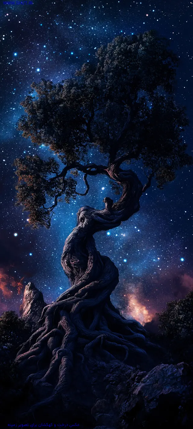عکس درخت و کهکشان برای تصویر زمینه