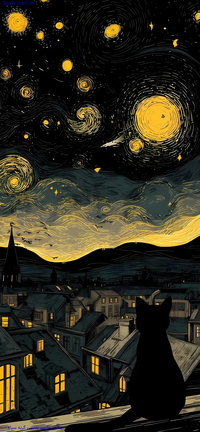 عکس والپیپر نقاشی گربه سیاه