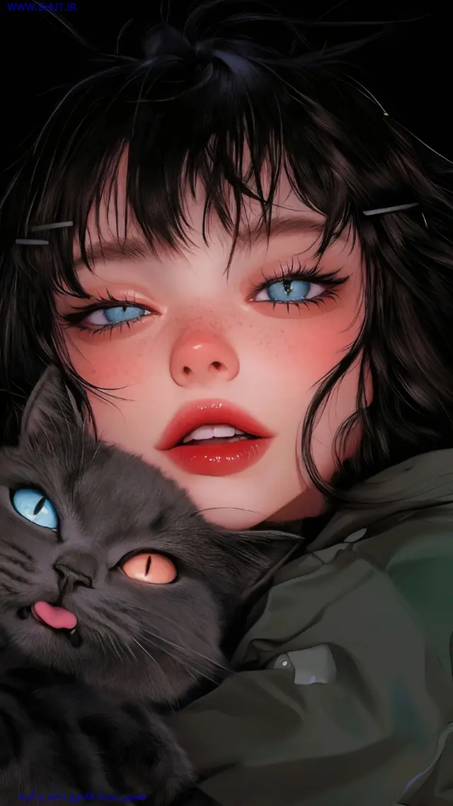 تصویر زمینه فانتزی دختر و گربه